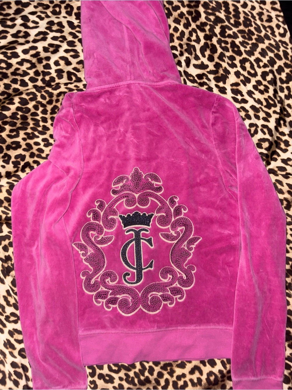 Juicy Couture Hot Pink Velour Hooded Jacket with Embroidered Crest